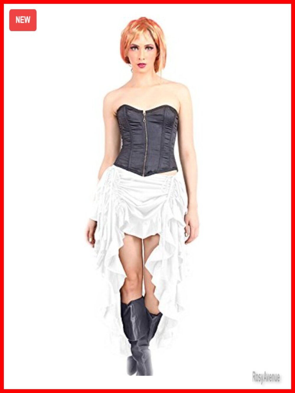 Steampunk Victorian High-Low Show Girl Skirt Rayon Ruffled Costume